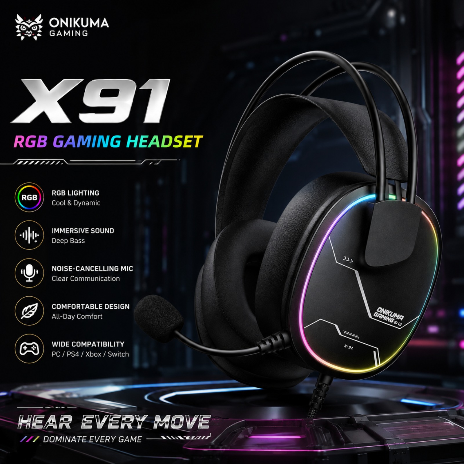 Gaming Headset Rgb - ONIKUMA X91 Wired Gaming Headset RGB