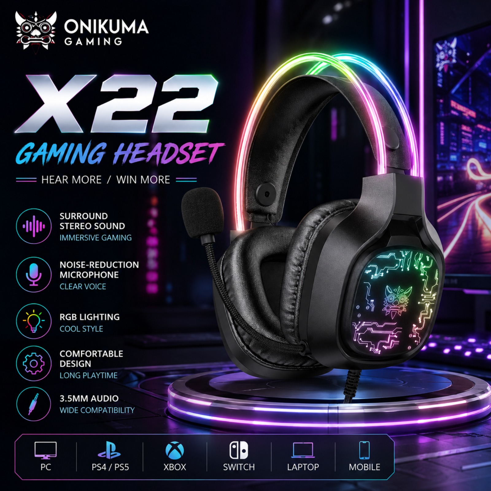 ONIKUMA X22 Wired Gaming Heads - đánh giá và giá Gaming Headset Rgb